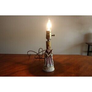 Vintage Boudoir Lamp Porcelain Victorian Colonial Lady Playing Instrument 10"